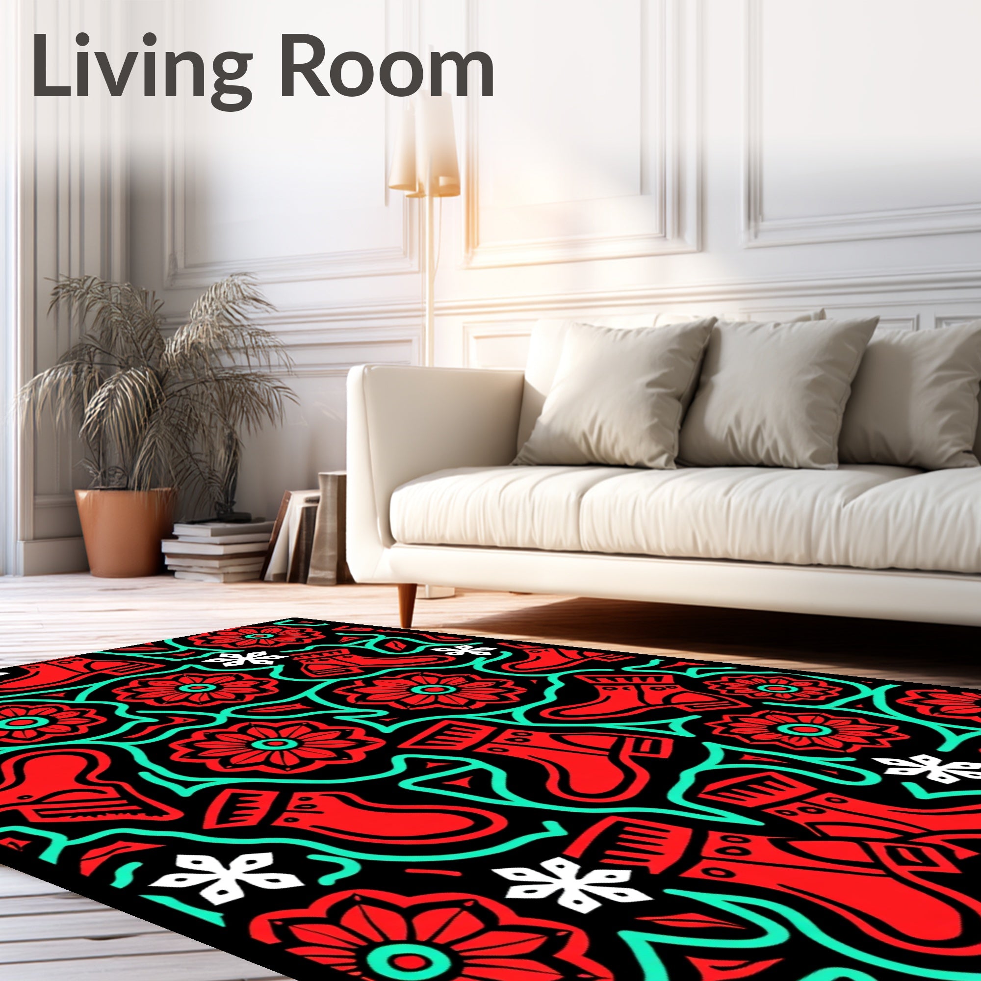 Red Boots Mint Green Floral Outline Rug