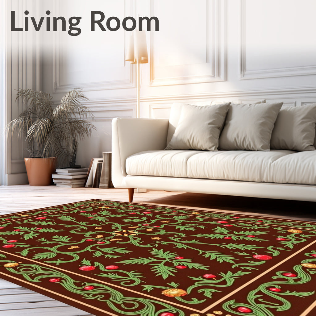 Antique Brown Red Berry Floral Rug