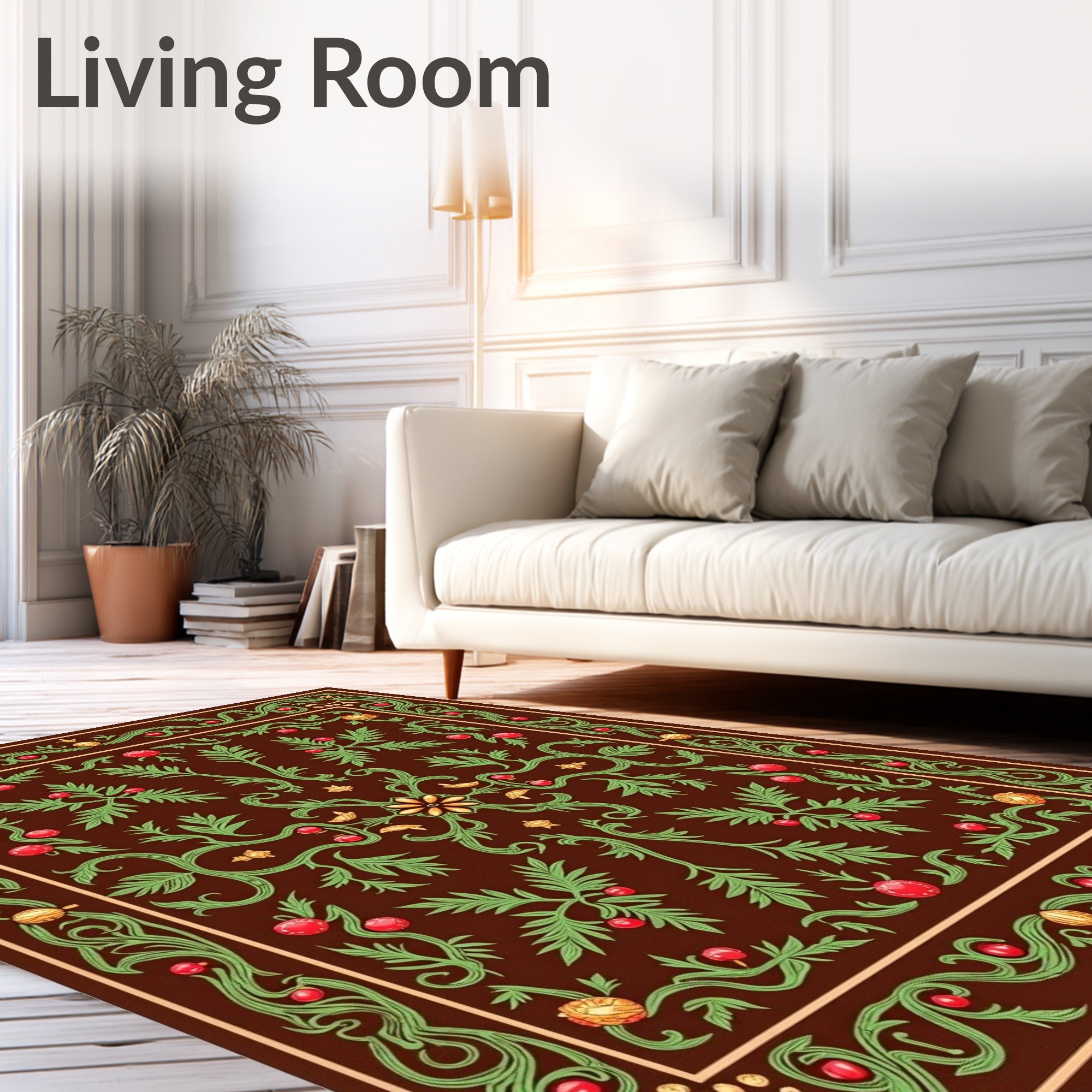 Antique Brown Red Berry Floral Rug