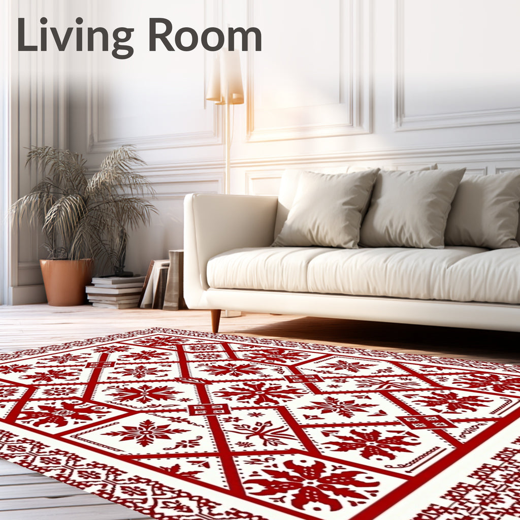 Crimson Medieval Floral Medallion Rug