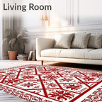 Crimson Medieval Floral Medallion Rug