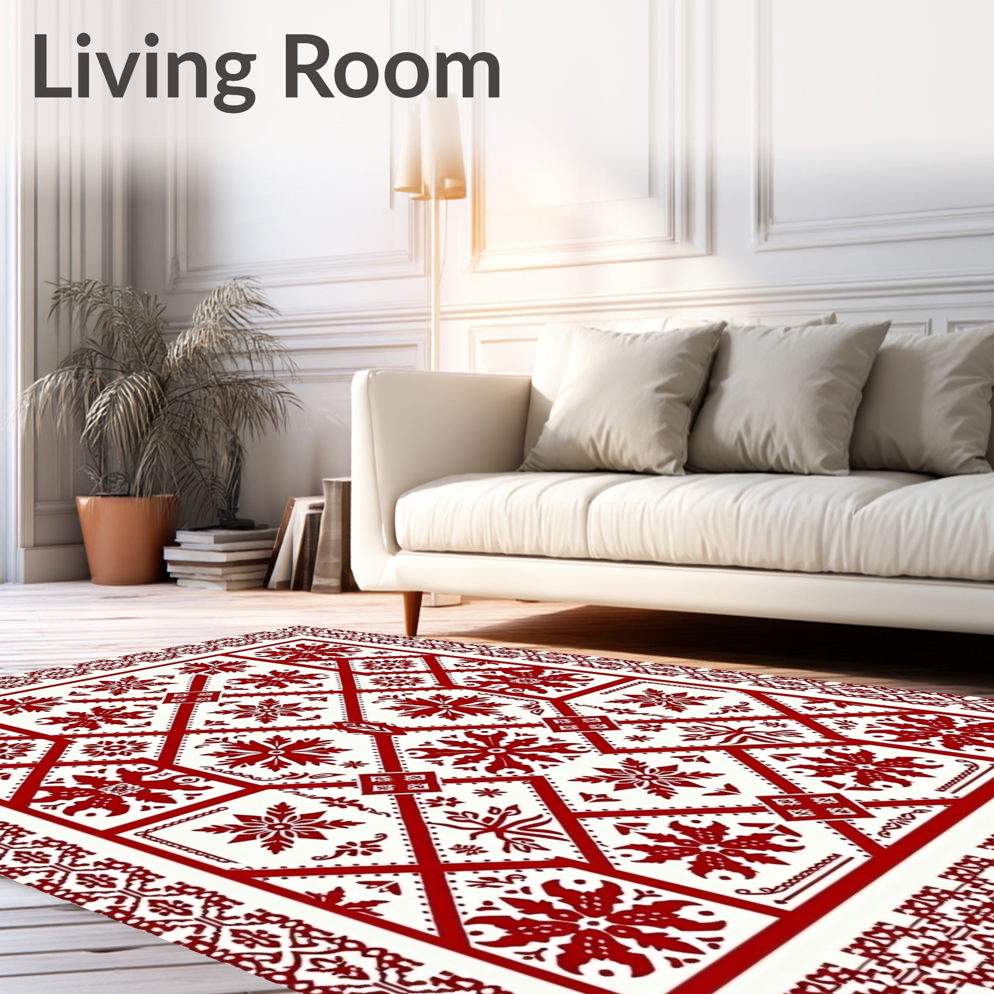 Crimson Medieval Floral Medallion Rug