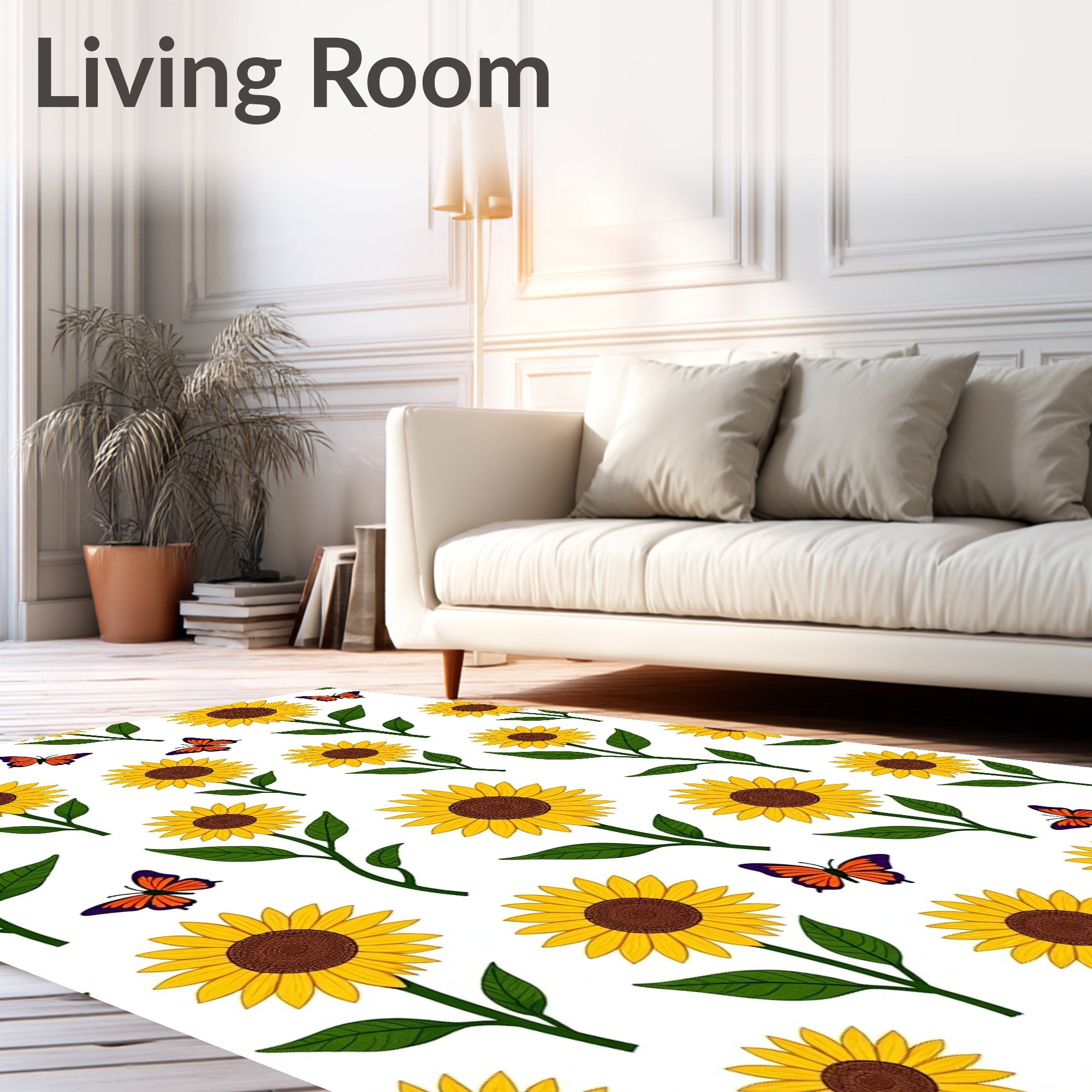 Cheerful Yellow Sunflower Butterfly Collage Rug
