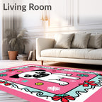 Cute Pug Snowflakes Pink Border Rug