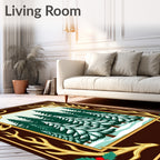 Golden Antler Snowy Forest Scene Rug