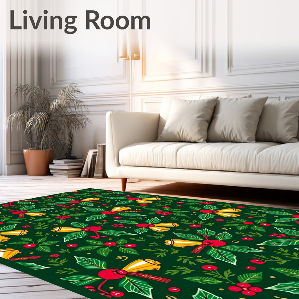 Red Green Gold Holly Berry Bells Rug