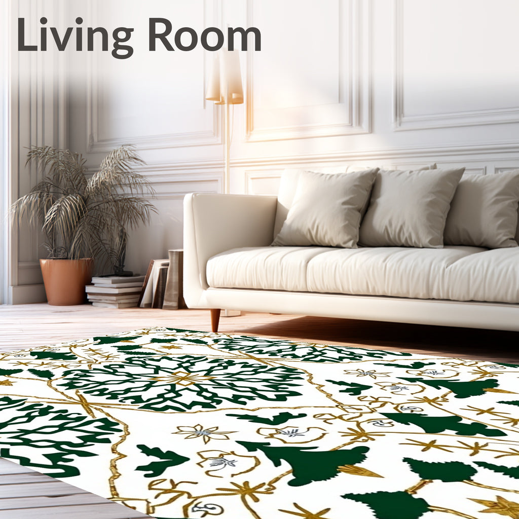 Green Gold Festive Christmas Tree Medallion Rug