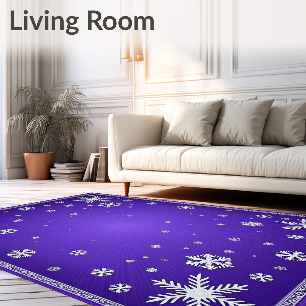 Sparkling White Snowflake Violet Burst Rug