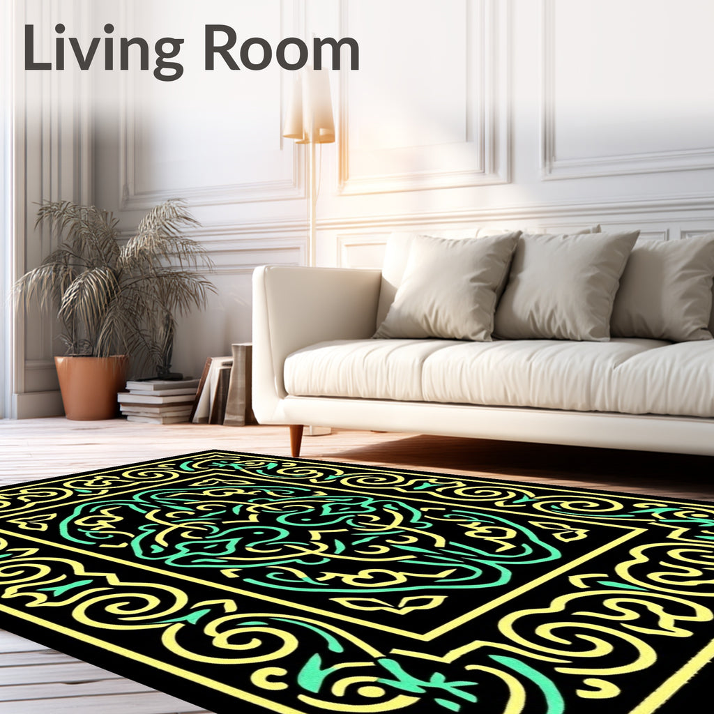 Emerald Yellow Intertwined Scrollwork Rectangle Rug
