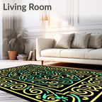Emerald Yellow Intertwined Scrollwork Rectangle Rug
