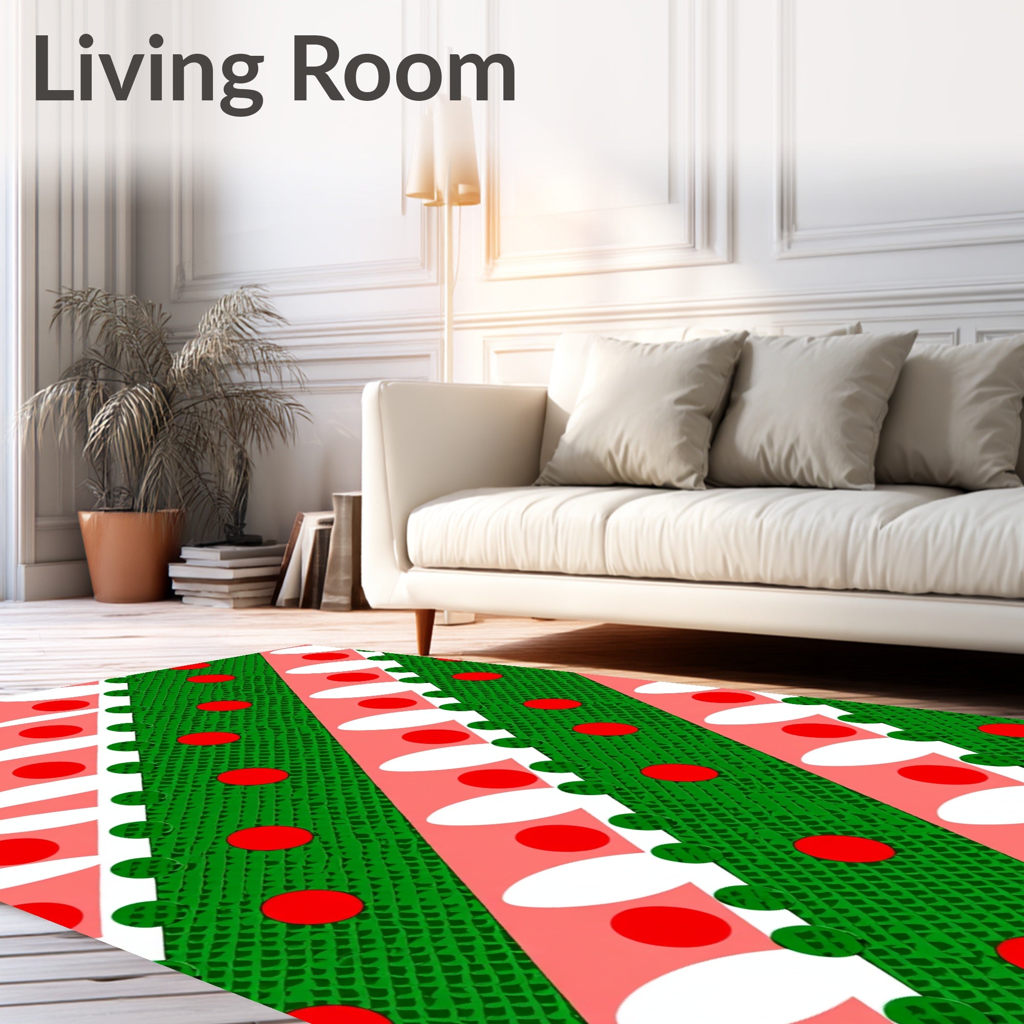 Diagonal Red Green White Polka Dot Rug