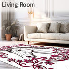 Elegant White Horse Floral Frame Rug