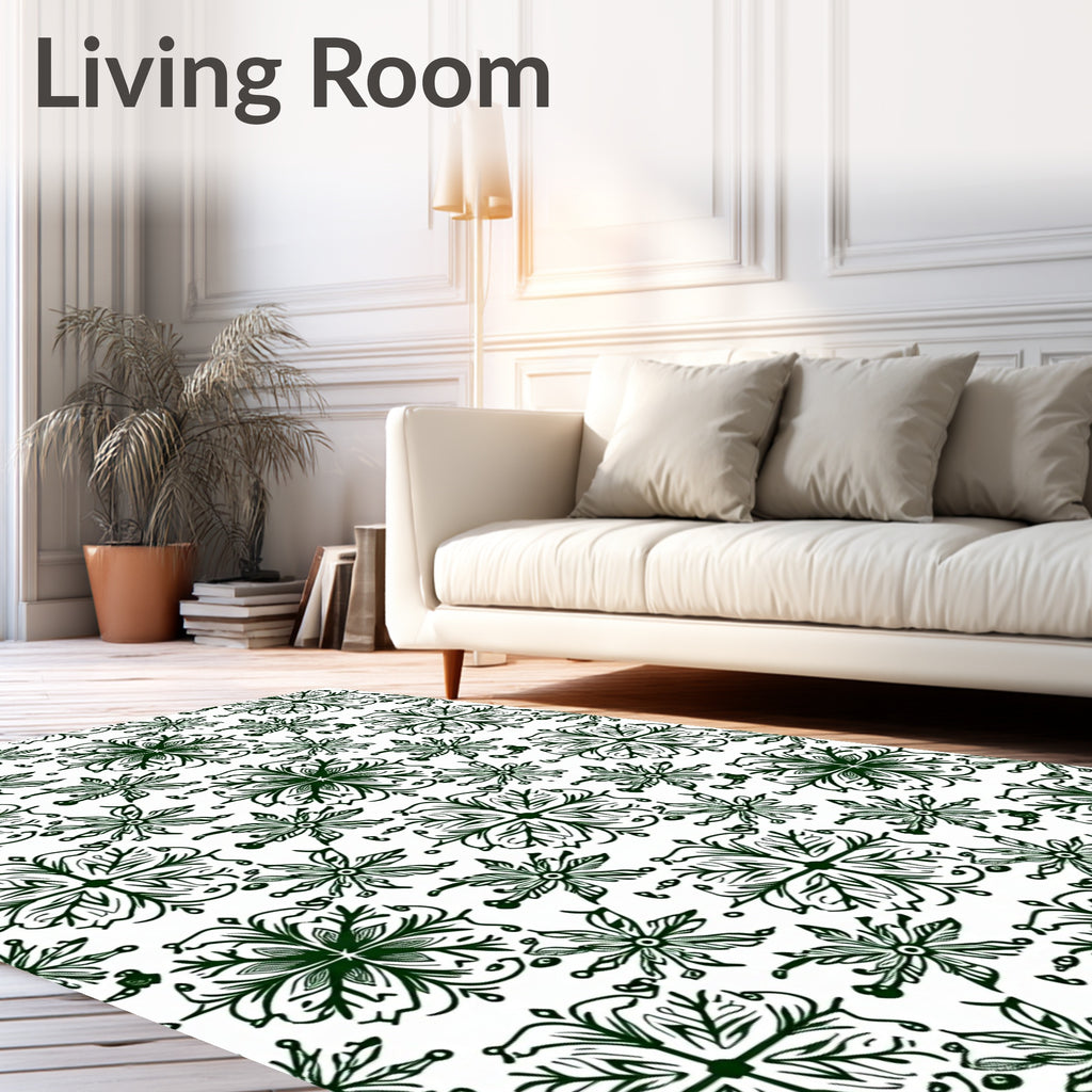 Forest Green Mandala Floral Arrangement Rug
