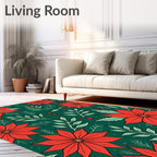 Coral Red Poinsettia Emerald Foliage Rug