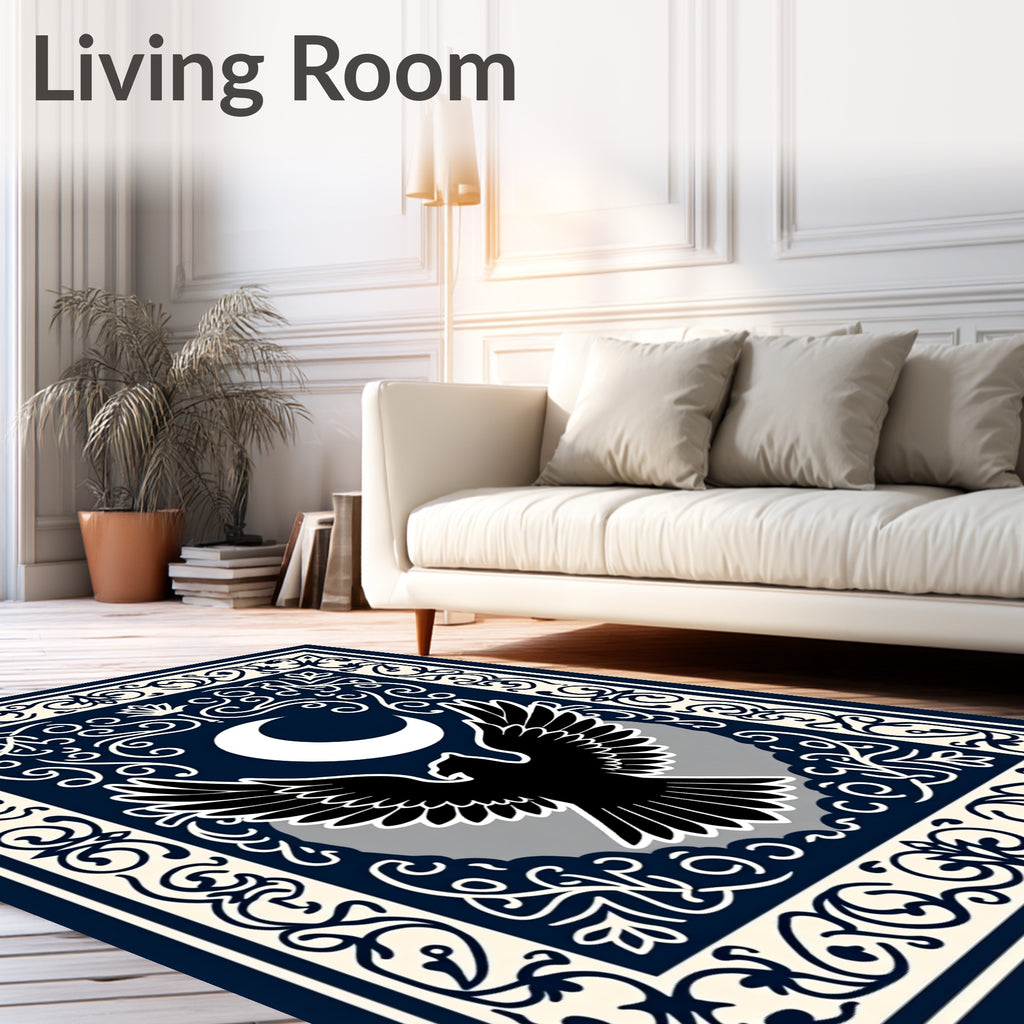 Mystic Black Eagle Crescent Moon Border Rug