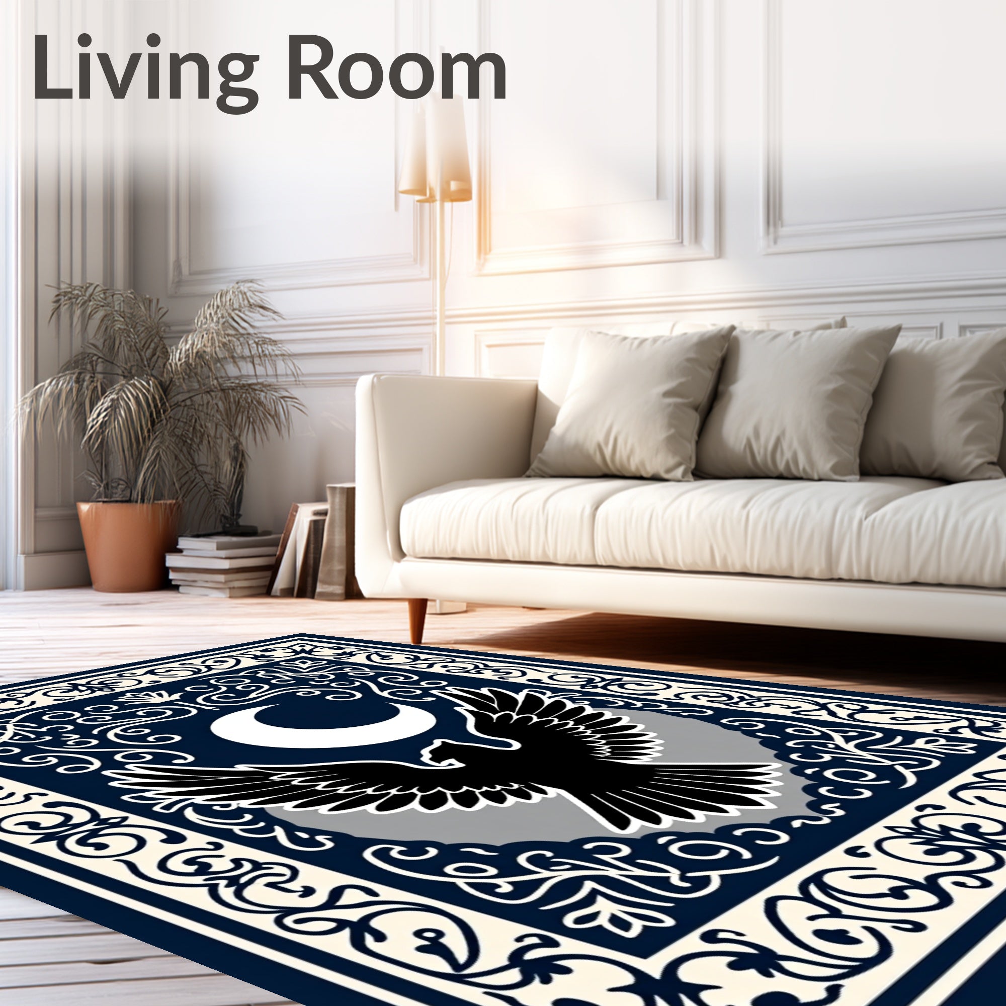 Mystic Black Eagle Crescent Moon Border Rug