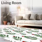 Green Pine Branches With Red Berries Rug