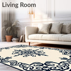 Ornate Navy Scrollwork Center Medallion Rug