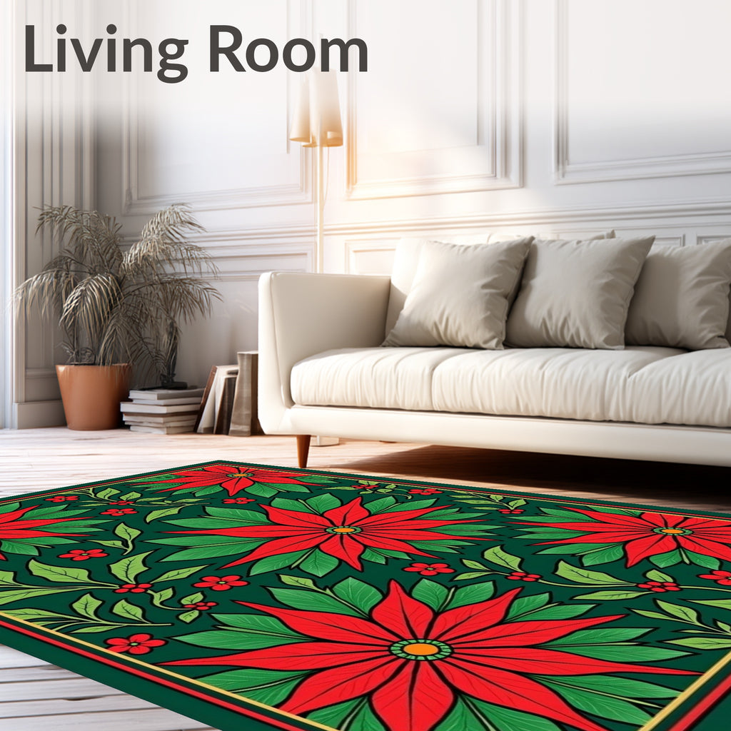 Crimson Poinsettia Festive Garden Rug