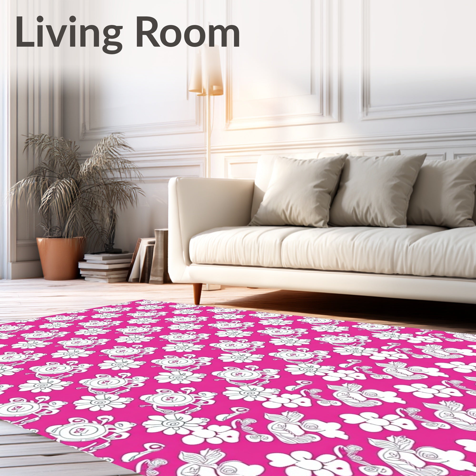 Pink Whimsical Creature Floral Repeat Rug