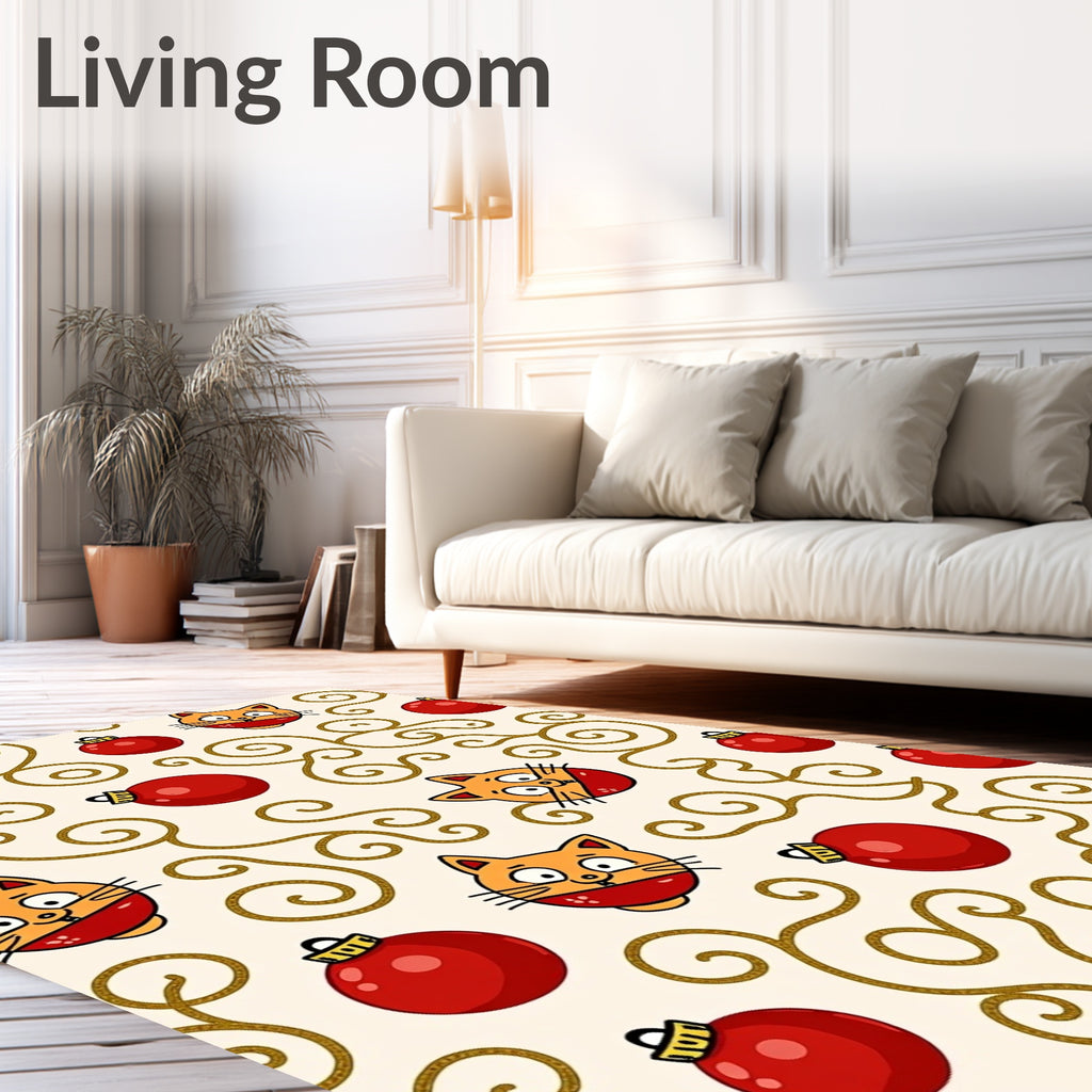 Christmas Cat Ornaments Swirls Rug
