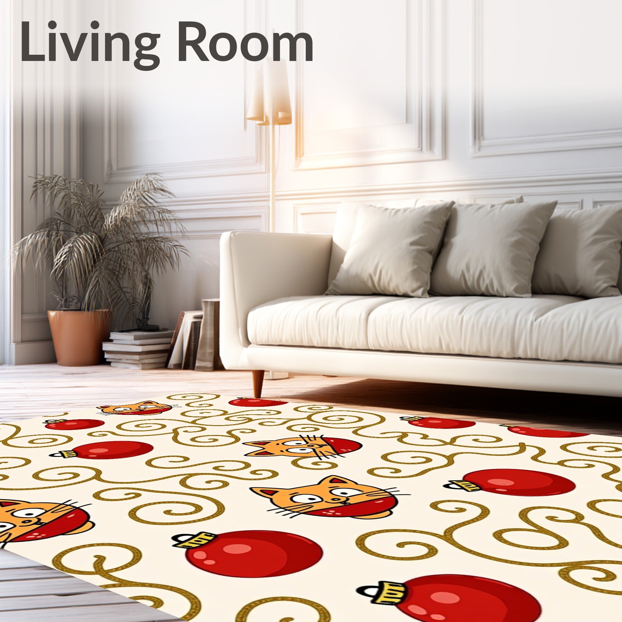 Christmas Cat Ornaments Swirls Rug