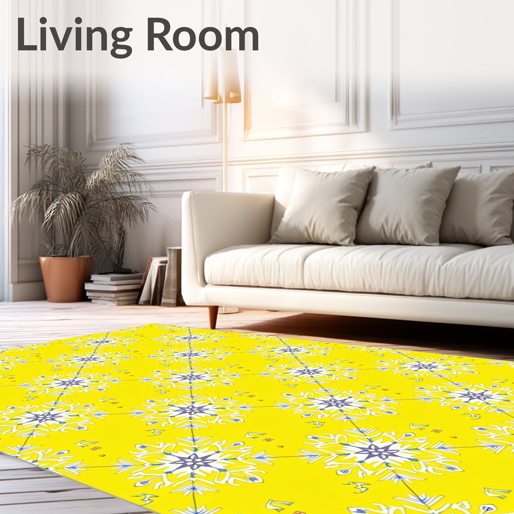 Golden Yellow Snowflake Tile Rug