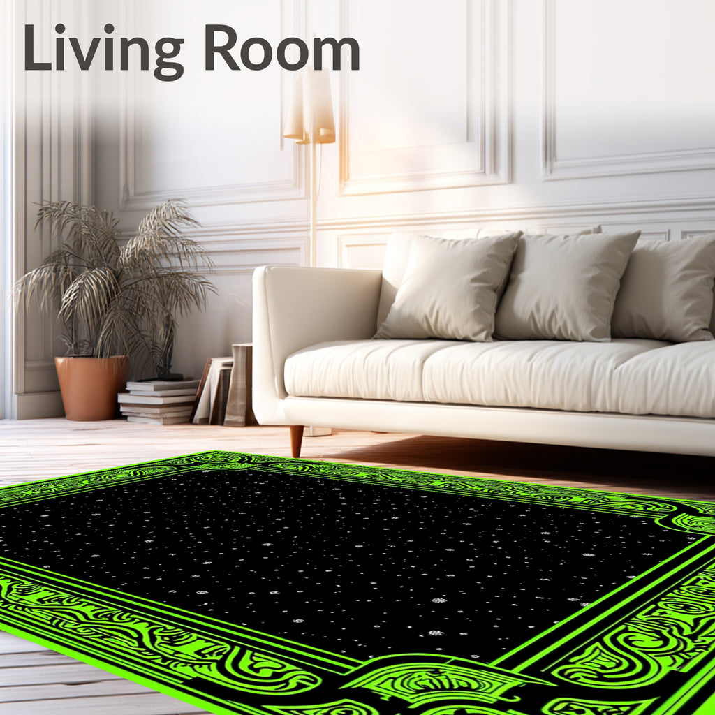 Neon Black Starry Night Border Rug