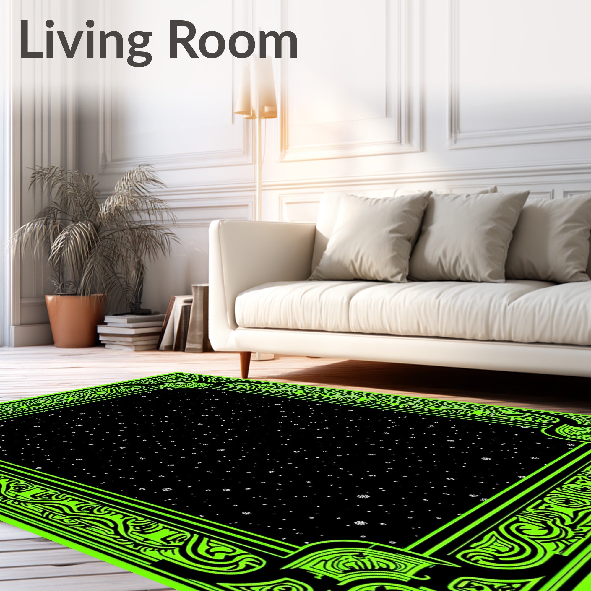 Neon Black Starry Night Border Rug