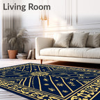 Golden Navy Floral Medallion Lattice Rug