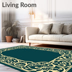 Ornate Teal Golden Baroque Frame Rug