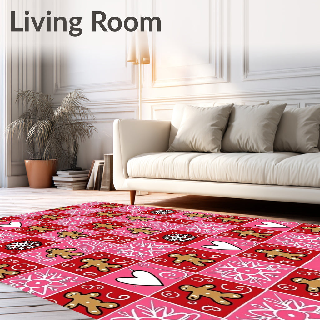 Gingerbread Heart Snowflake Checkerboard Rug