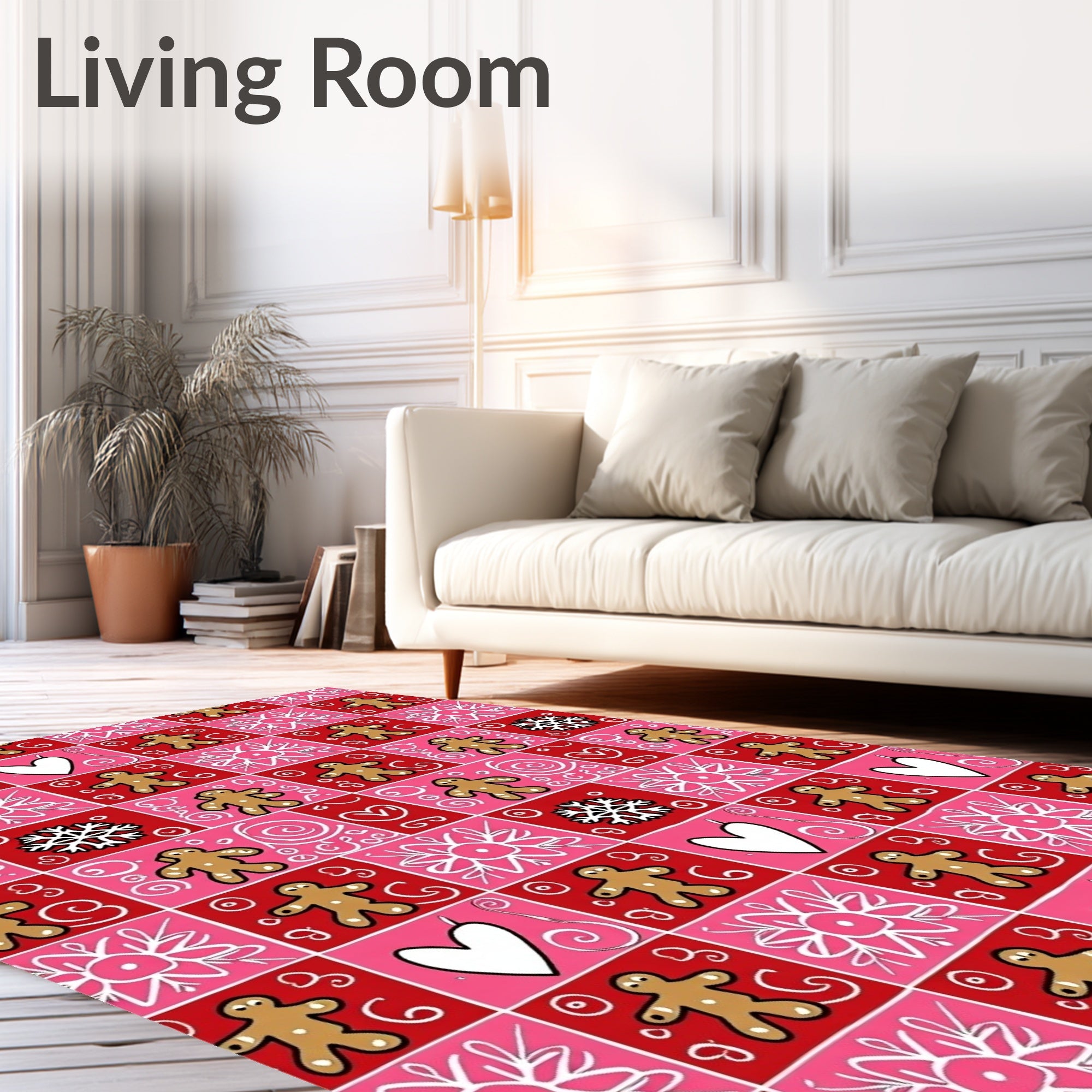Gingerbread Heart Snowflake Checkerboard Rug