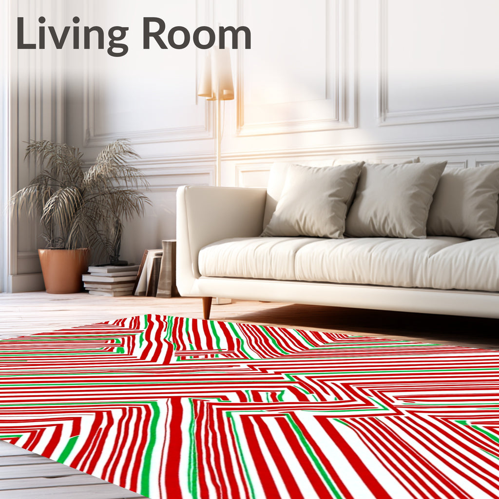 Red Green Diagonal Striped Maze Rug
