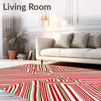 Red Green Diagonal Striped Maze Rug