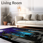 Haunted Midnight Blue Ghost Cemetery Moonlit Rug