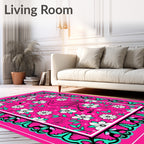 Vibrant Pink Flamingo Floral Meadow Rug