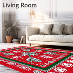 Festive Red White Green Snowflake Medallion Rug