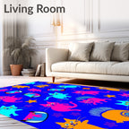Vivid Blue Cartoon Cats Stars Rug
