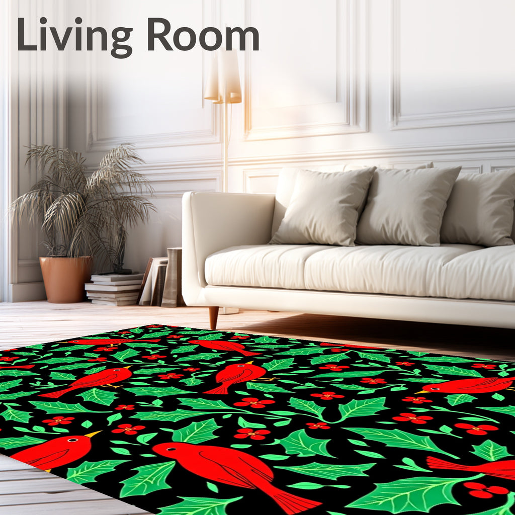 Red Bird Holly Berry Arrangement Rug