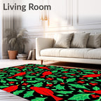 Red Bird Holly Berry Arrangement Rug