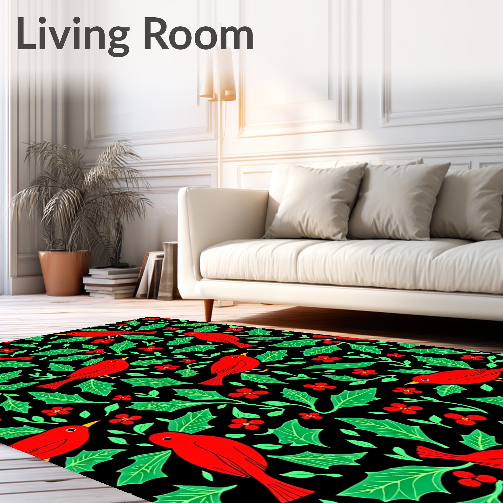 Red Bird Holly Berry Arrangement Rug