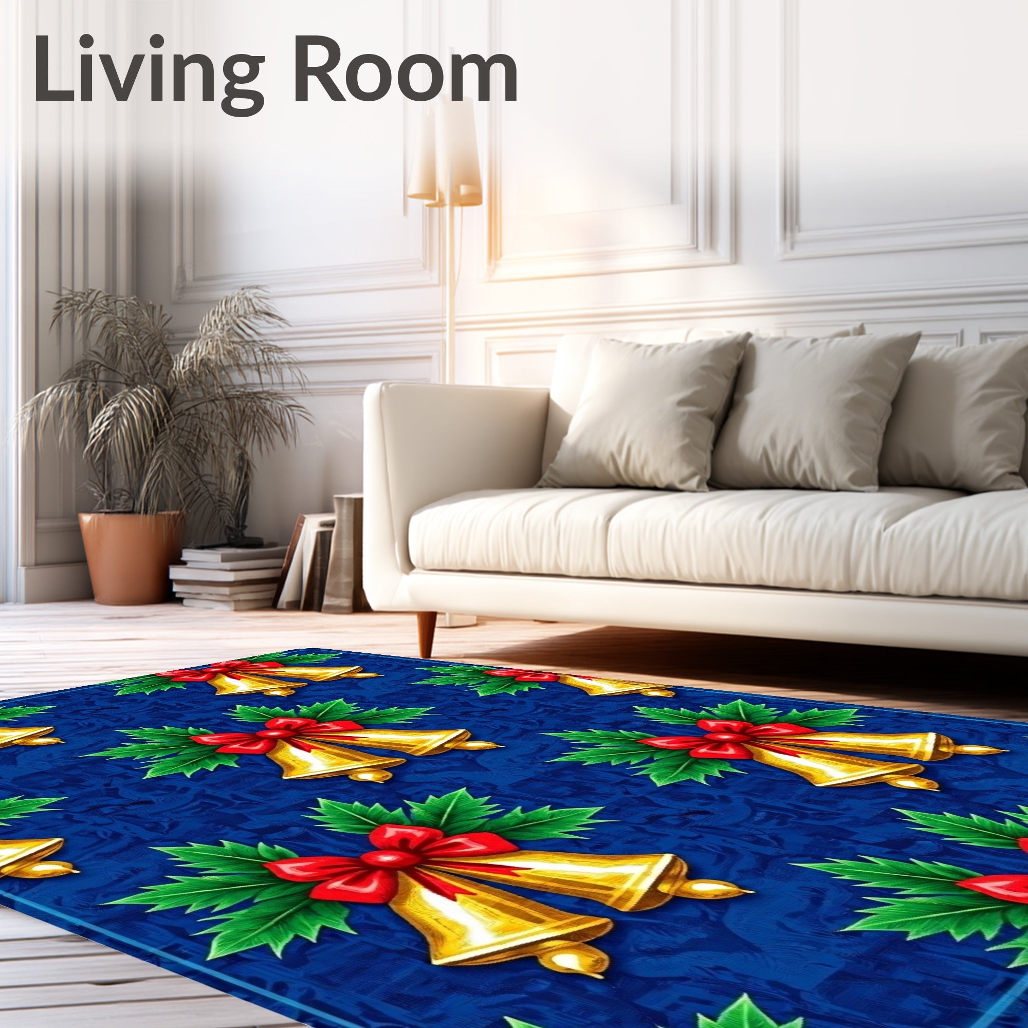 Golden Bells Holly Red Bow Rug