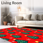 Festive Red Evergreen Star Snowflake Repeat Rug
