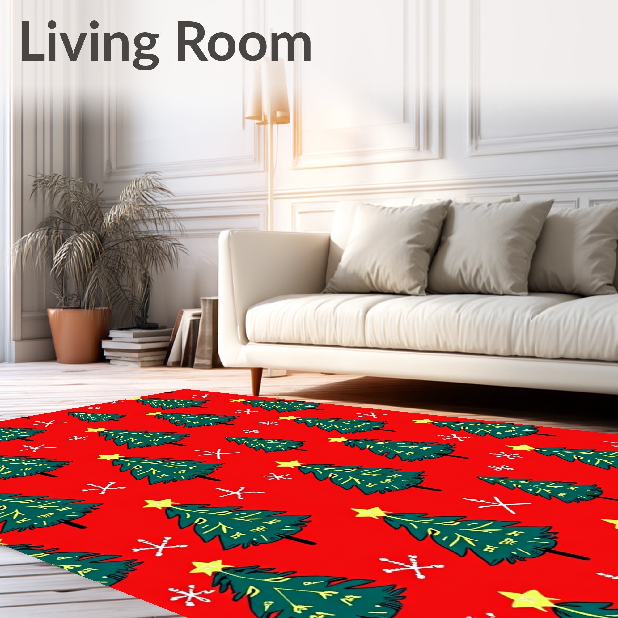 Festive Red Evergreen Star Snowflake Repeat Rug