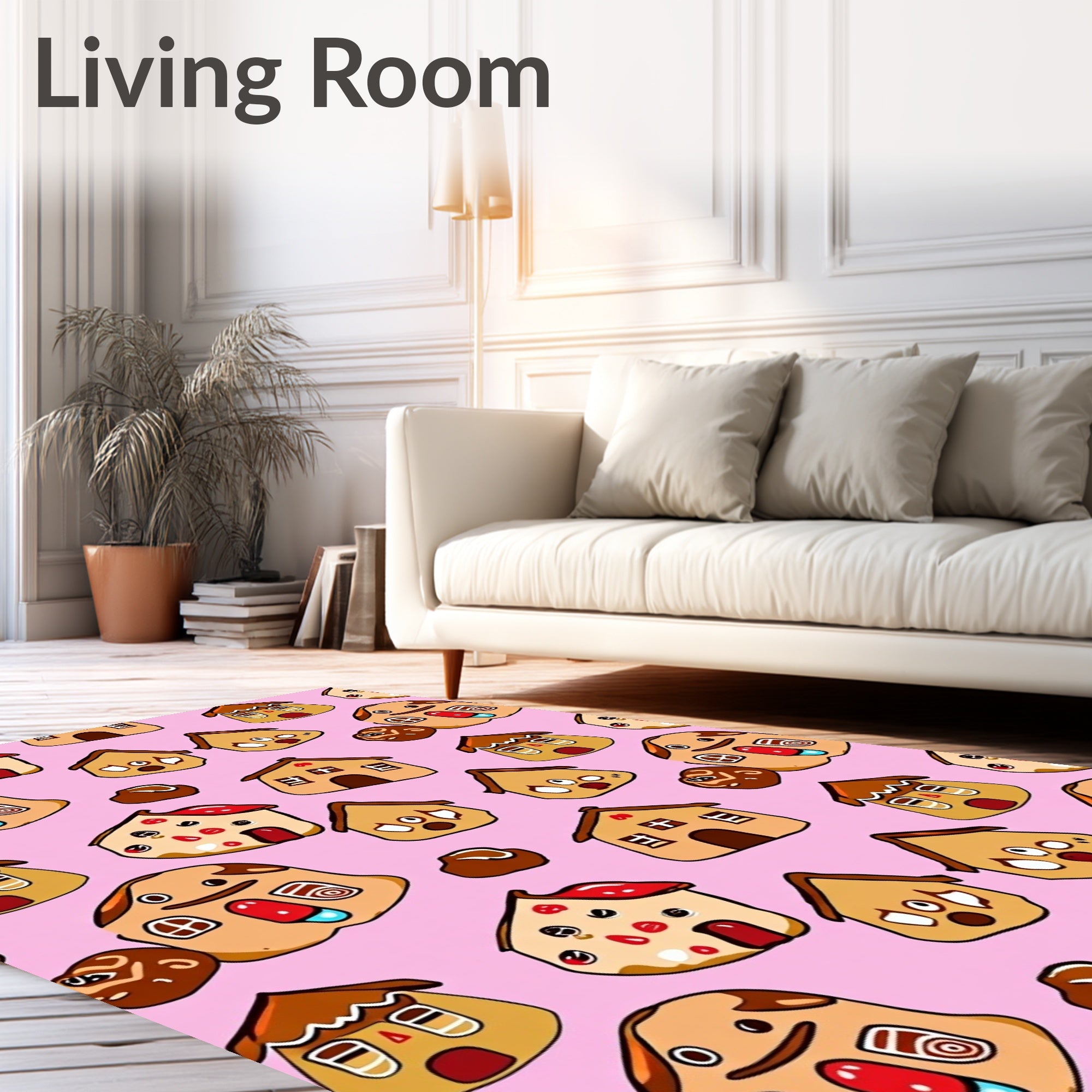 Whimsical Gingerbread Houses Pink Background Rug