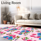 Vibrant Blue Pink Floral Bouquet Rug