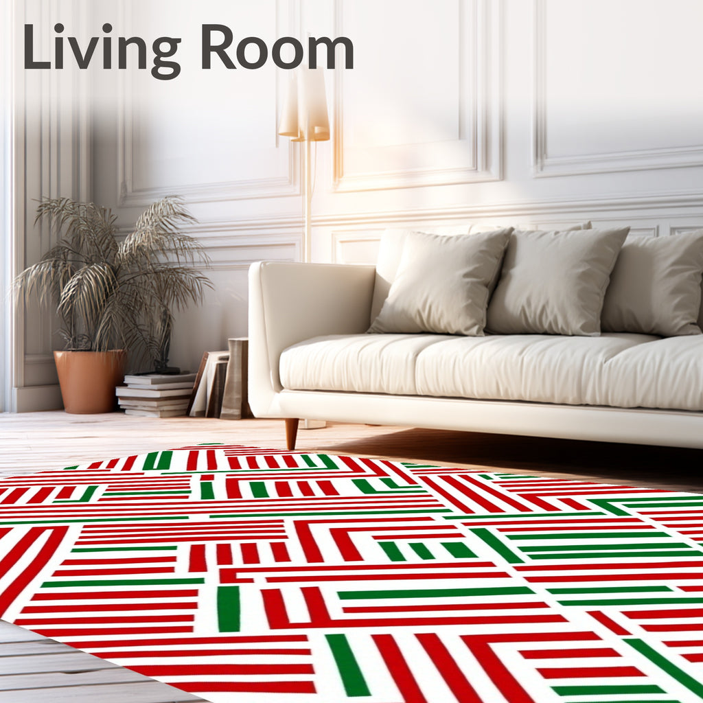 Red Green Intersecting Lines Rug