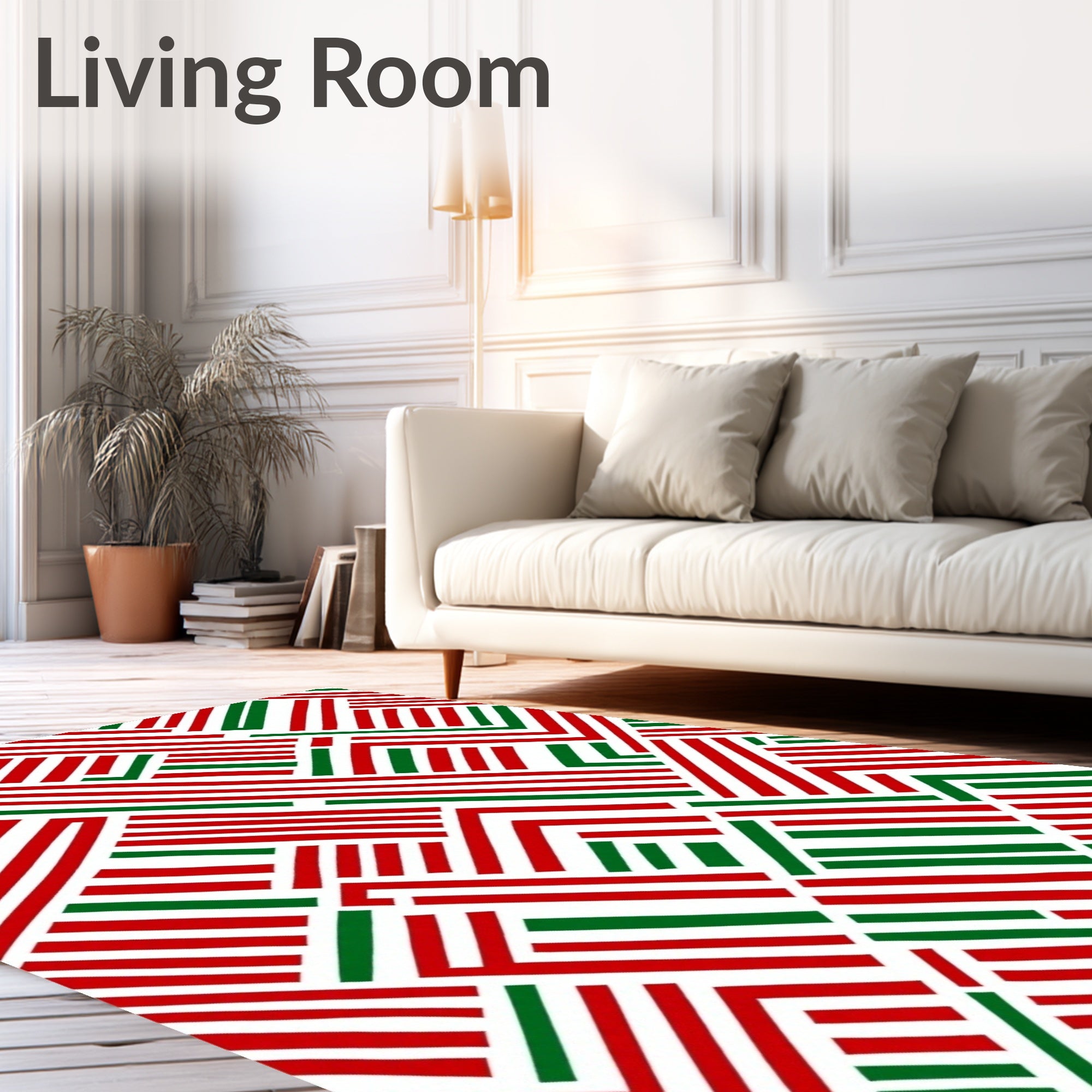 Red Green Intersecting Lines Rug
