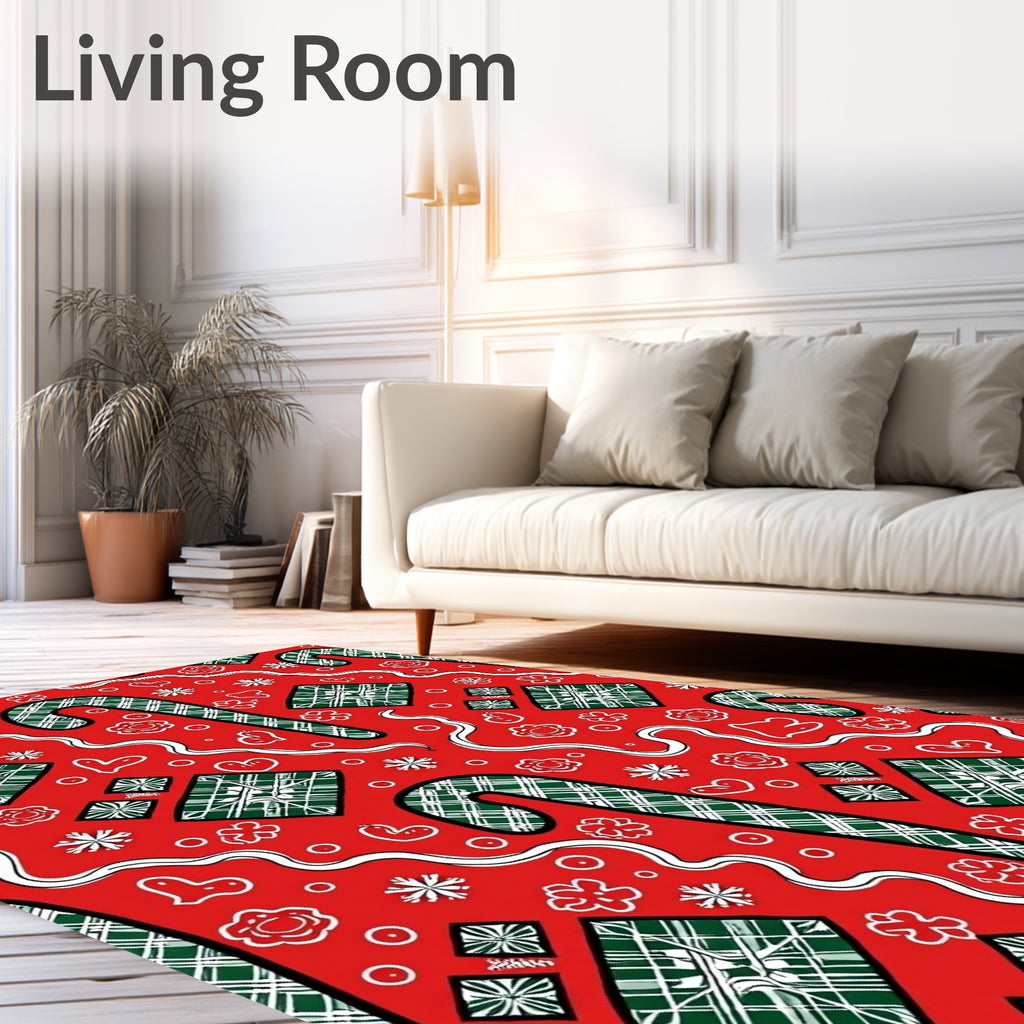 Red Green Plaid Candy Cane Gift Motif Rug
